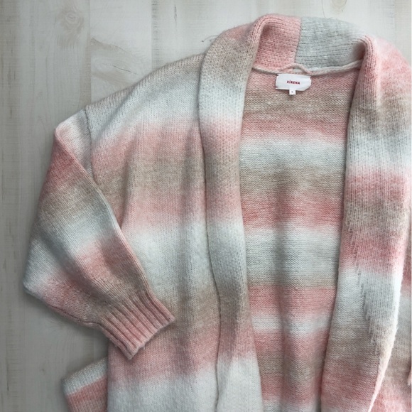 XIRENA minta striped oversized loose fit cardigan duster sweater pink wool M - Picture 4 of 10